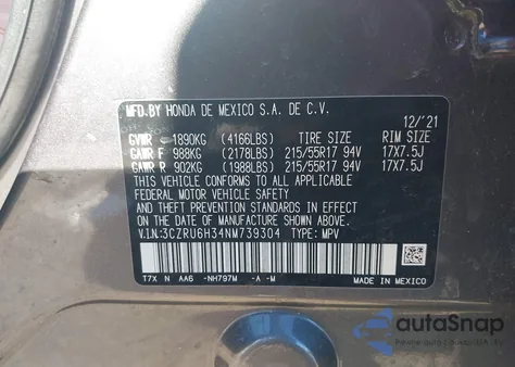 2022 Honda Hr-V Awd Lx z USA, uszkodzony, nr VIN 3CZRU6H34NM739304